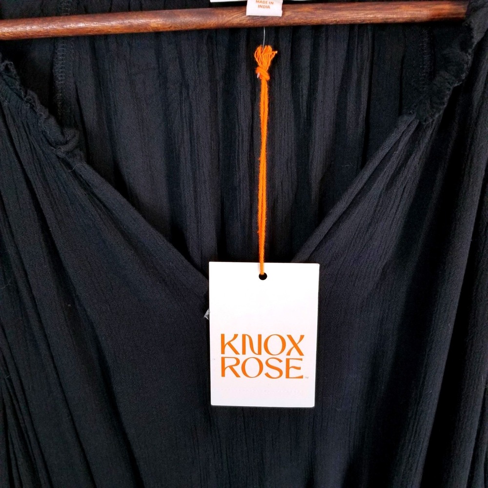 Knox Rose Womens Black Long Sleeve Boho Mini Dress Lace Pintuck Elastic Waist M - Picture 5 of 14